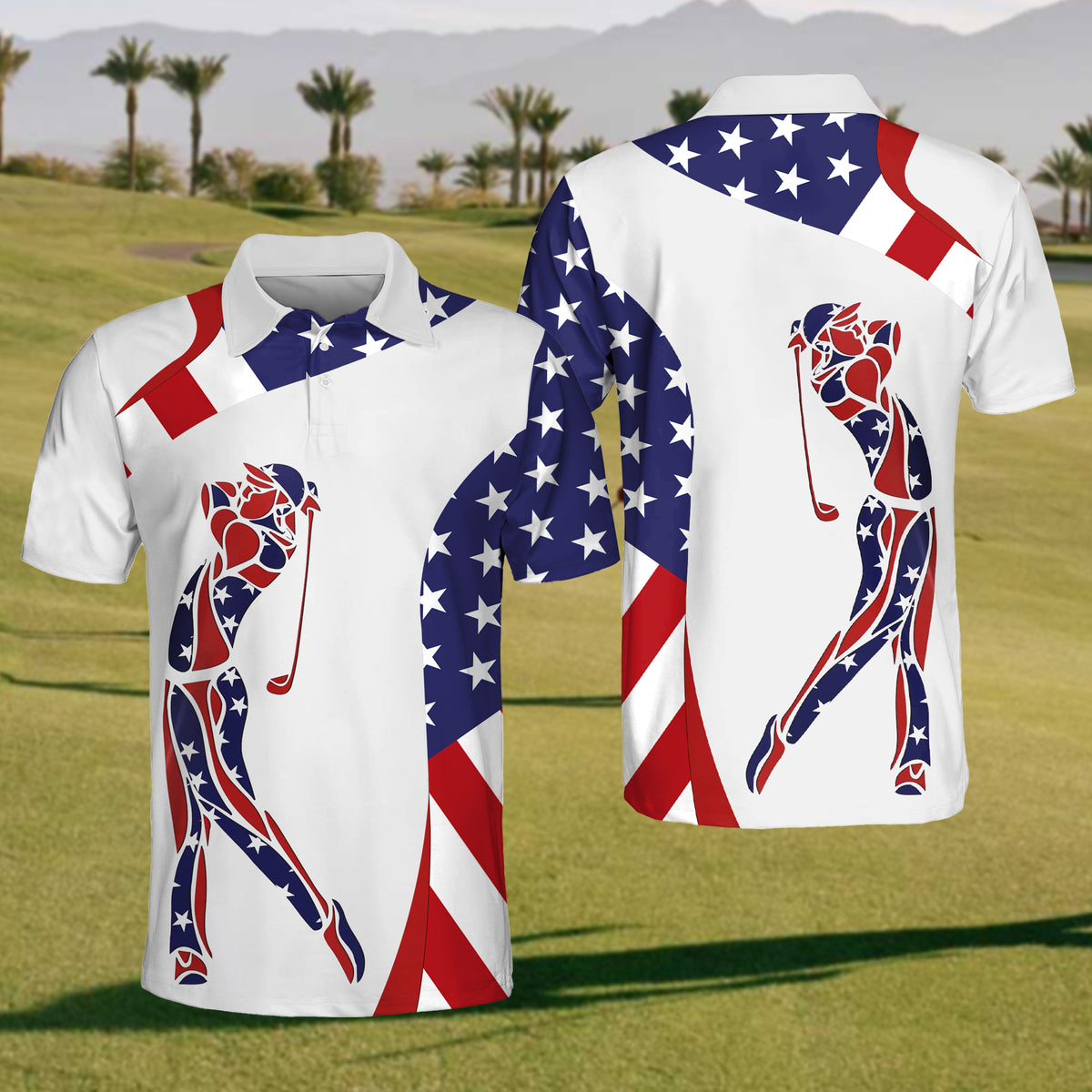 American Flag Patriot Golf White Mens Golf Polo Shirts Cozypantsus 4848