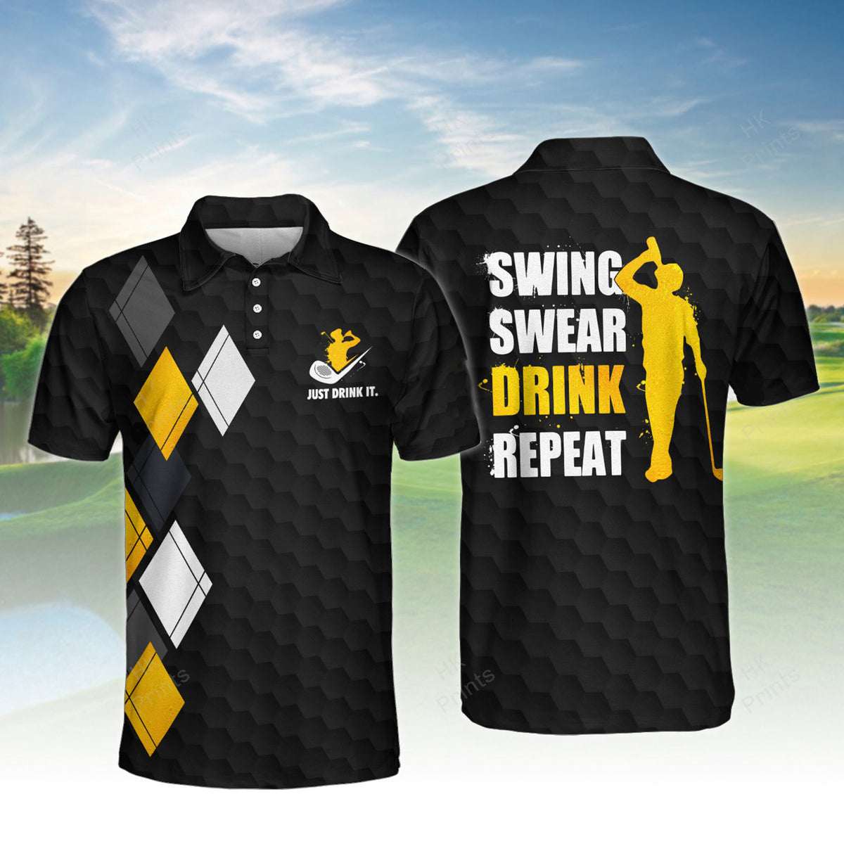 Personalized Funny Golf Shirts for Men Swing Swear Drunk Repeat ...