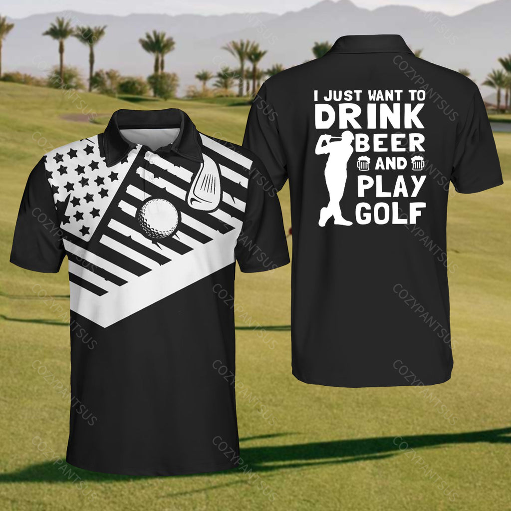 Men's Flag & Drinking Beer Golf Polo Shirt – cozypantsus